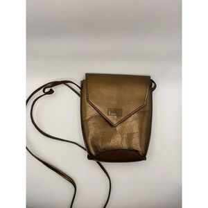 Vintage Nine West Purse Crossbody Bag Brown Gold Genuine Leather made In Italy